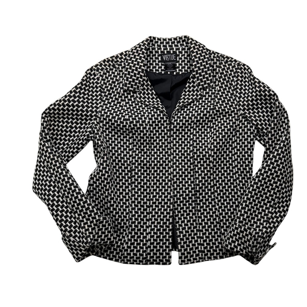 Virtue Black White Geometric Blazer Jacket Size 8 Mod Y2K Career